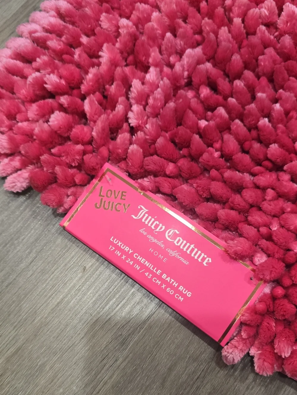 Juicy Couture Home Luxury Chenille Bath Rug- Pink- Sm